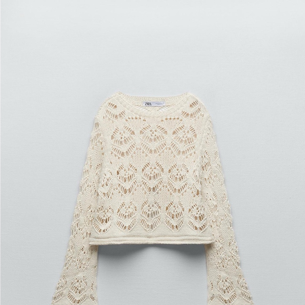 Zara Women's Cream Lace Knit Sweater